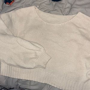 White Cropped Knit Sweater